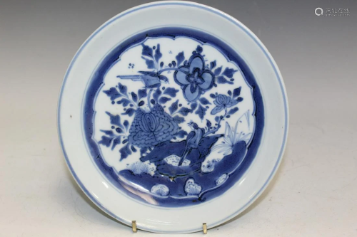 Chinese Blue and White Porcelain Dish With Bird and Flowers ...