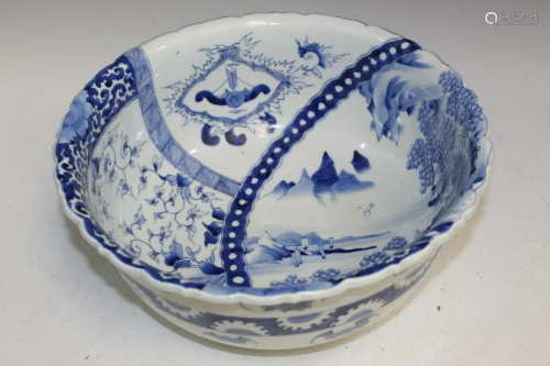 Japanese Blue and White Porcelain Punch Bowl
