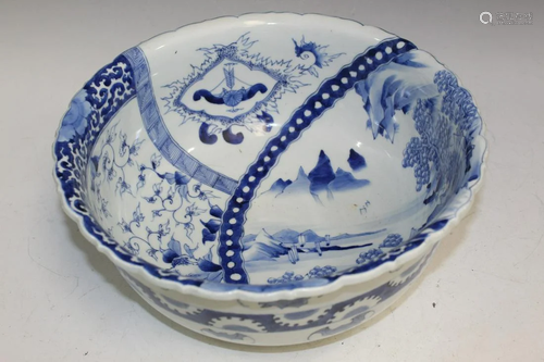 Japanese Blue and White Porcelain Punch Bowl