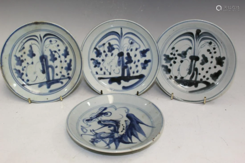 Four Chinese Blue and White Porcelain Dishes