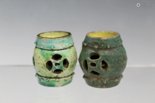 Two Chinese Miniature Drum Shaped Porcelain Incense Holders