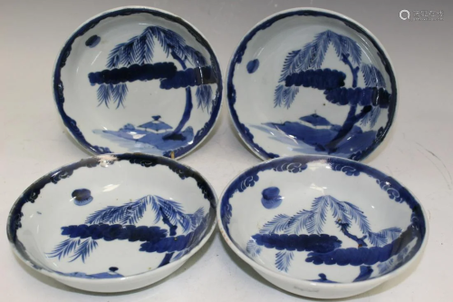 Four Japanese Blue and White Porcelain Dishes