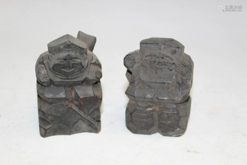 Two Japanese Carved Wood Figurines