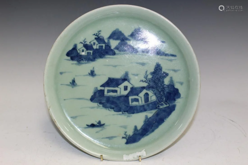 Chinese Celadon Blue and White Porcelain Dish