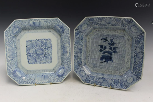 Two Japanese Blue and White Porcelain Plates