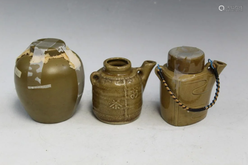 Three Chinese Brown Glaze Porcelain Items