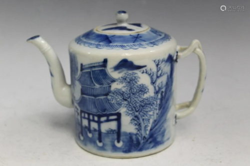 Chinese Canton Blue and White Porcelain Teapot