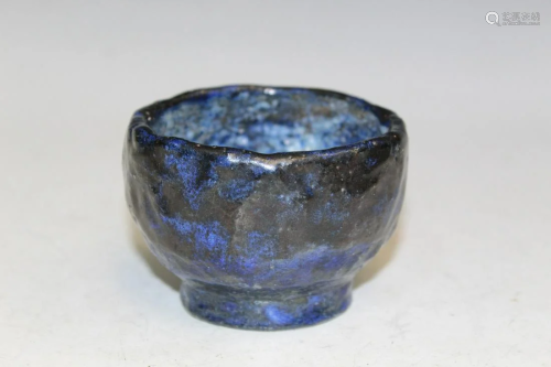 Old Japanese Blue Glazed Pottery Teapot