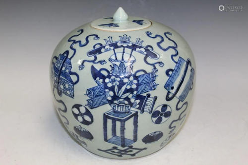 Chinese Celadon Blue and White Porcelain Melon Jar