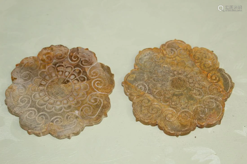 Two Chinese Carved Stone Flower Pendants