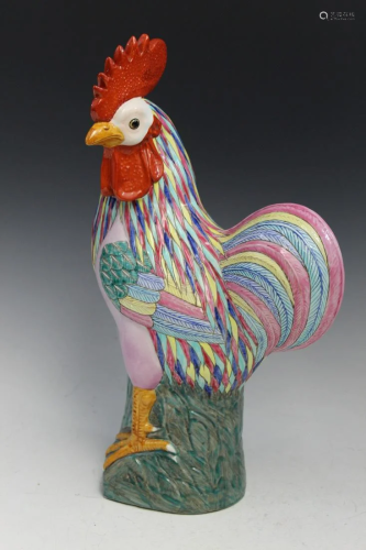 Chinese Famille Rose Porcelain Rooster Statue