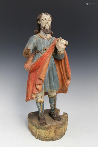 Polychrome Wood Carving of a Regilous Figure