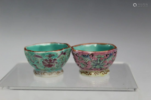 Two Chinese Famille Rose Miniature Porcelain Cups
