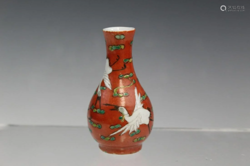 Chinese Coral-red Glaze Porcelain Miniature Vase