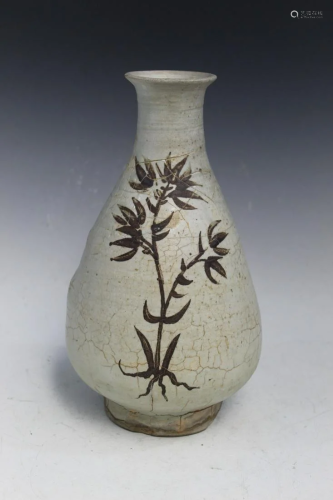Korean Pottery Vase with Flower Decorations