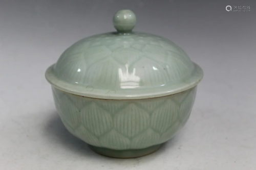 Asian Celadon Porcelain Covered Bowl
