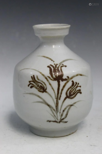 Korean Porcelain Vase with Flower Decorations