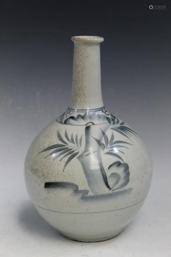 Korean Blue and White Porcelain Long Neck Vase