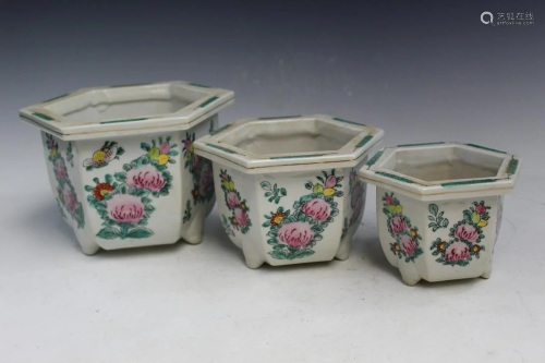 Set of Three Asian Porcelain Planters