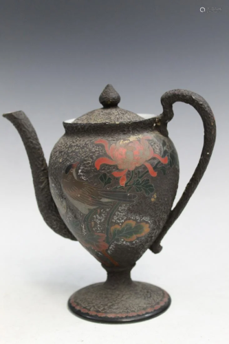 Japanese Porcelain Teapot with Cloisonne Decorations