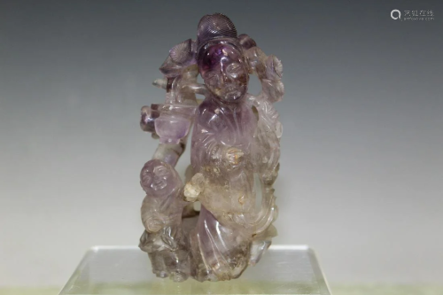 Chinese Carved Amethyst Statue