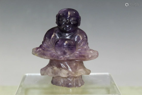 Chinese Carved Amethyst Statue of a Boy