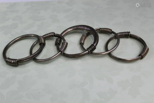 Five Chinese Silver Bangles