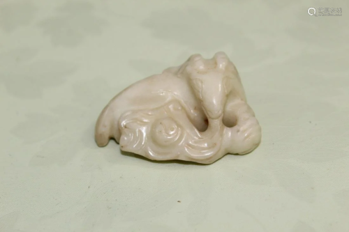 Chinese Carved Stone Goat Pendant
