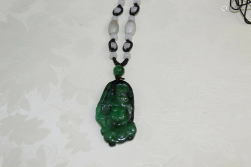 Chinese Necklace with Carved Jade Pendant