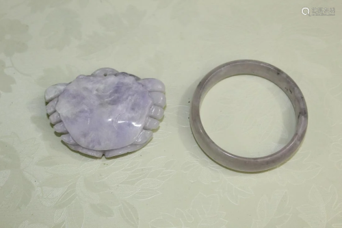 Chinese Carved Jadeite Crab and a Small Bangle