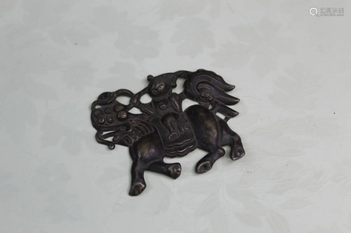 Chinese Silver Pendant of a Qilin