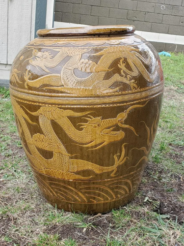 Huge Chinese Pottery Jar with Dragon Decoration