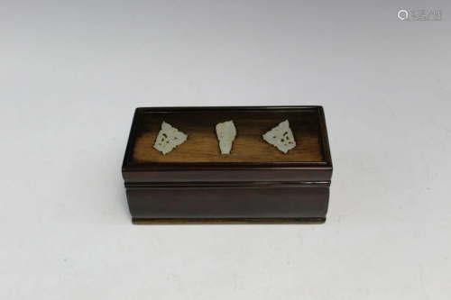Chinese Wood Box with Jade Inlay