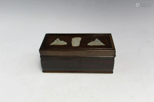 Chinese Wood Box with Jade Inlay