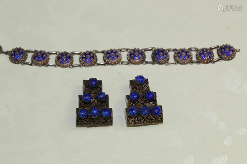 Chinese Silver Earrings and a Bracelet