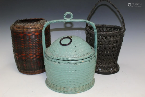 Three Asian Bamboo Baskets