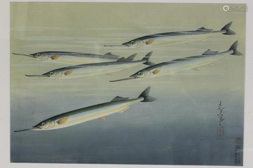 Japanese Needle Fishes. Ono Bakufu, Japanese Woodblock print