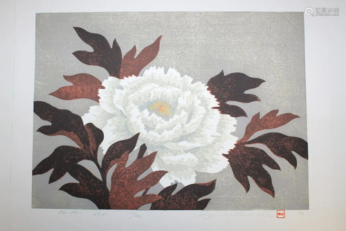 Peony No.5, Namiki Hajime, Japanese Woodblock Print. 1983.