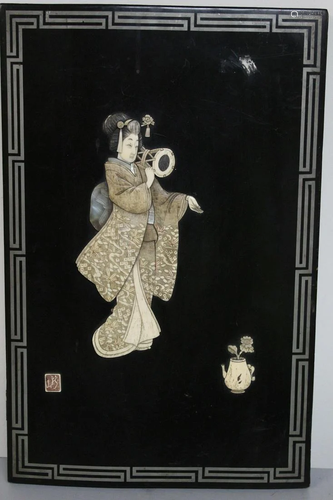 Japanese Lacquer Panel with Carved Bone and Mother-of-pearl ...