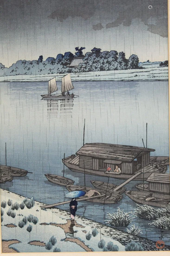 Arakawa River in May Rain, Hasui Kawase, Japanese Woodblock ...