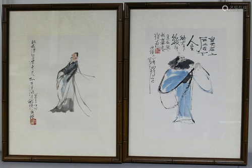 Lu Tingdong, Two Chinese Watercolor and Ink Paintings on Pap...