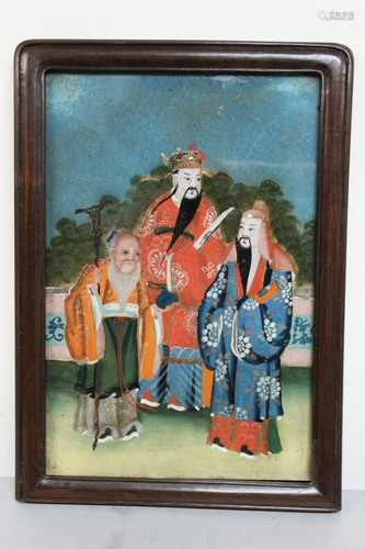 Chinese Reverse Painting on Glass, Framed.