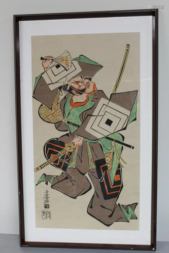 Torii Kiyomasu, Framed Japanese Woodblock Print of A Samurai