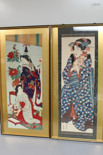 Two Framed Japanese Woodblock Prints of Female Figures