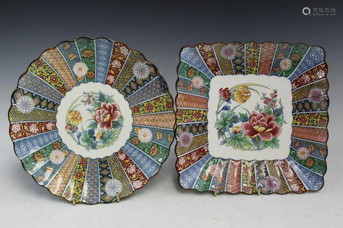 Two Japanese Porcelain Dishes with Flower Decorations