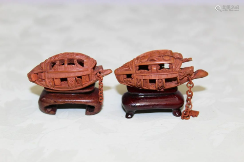 Two Chinese Carved Nuts