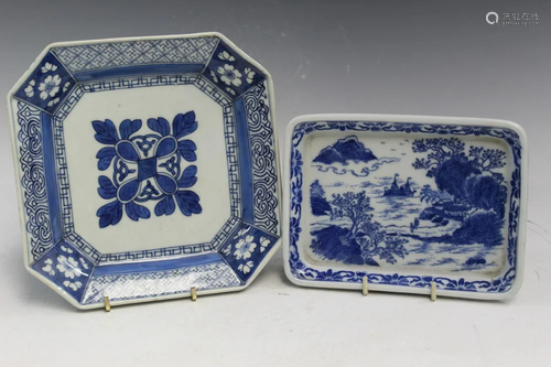 Two Japanese Blue and White Porcelain Dishes