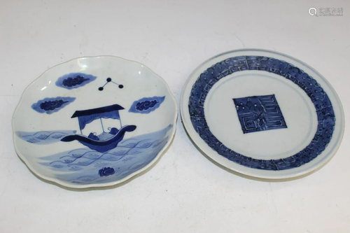 Two Japanese Blue and White Porcelain Dishes