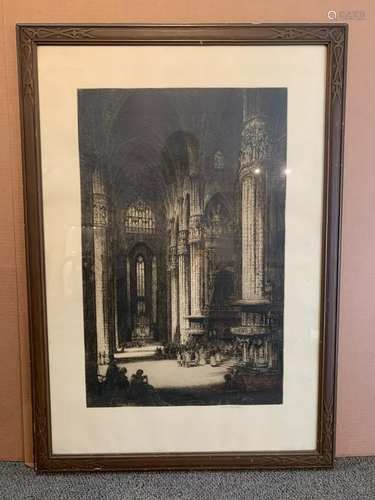 Signed Albany E. Howard etching of original Gothic interior ...