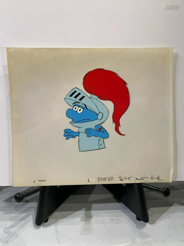 Vintage original hand painted cel of a smurf in armor